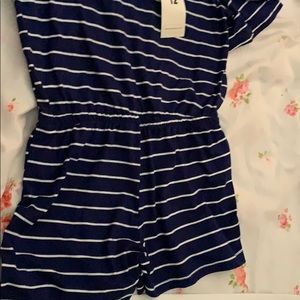 Girls blue stripes NEVER worn before romper